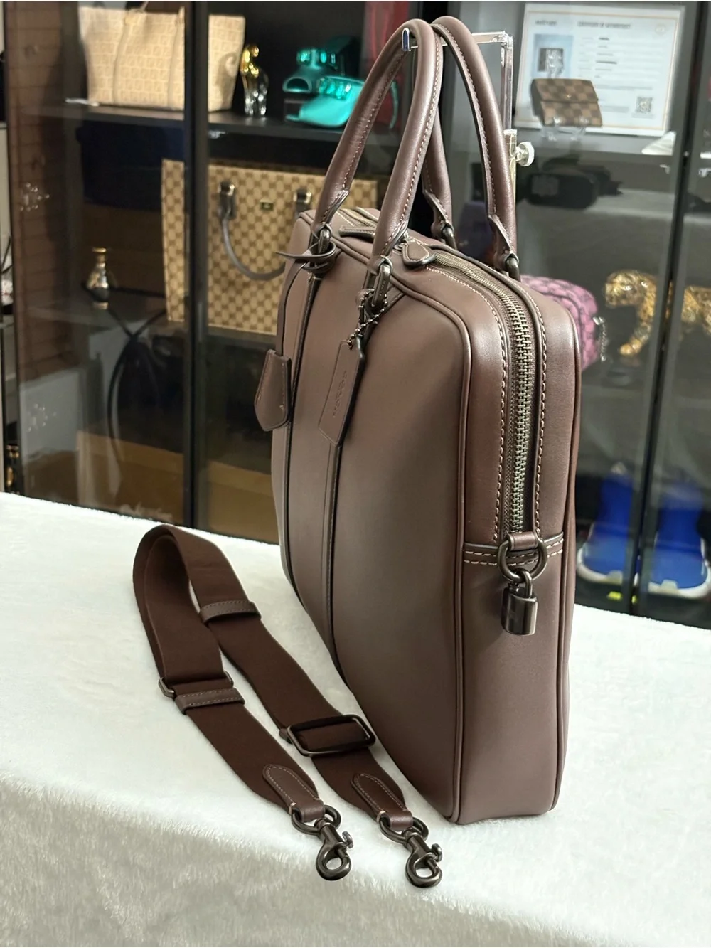 Coach Maple Glove-Tan Leather Briefcase Work Bag -Professional Style. Unisex.